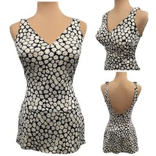 VTG 60s Perfection Fit Roxanne Bullet Bra Swimsuit One PiecePinup Floral 12/34 D