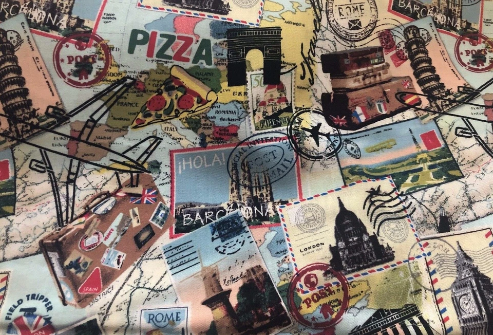 Ткань для путешествий Fat Quarter Лондон Греция Рим 100% хлопок 18 x 21 дюйм - Изображение 2 из 4
