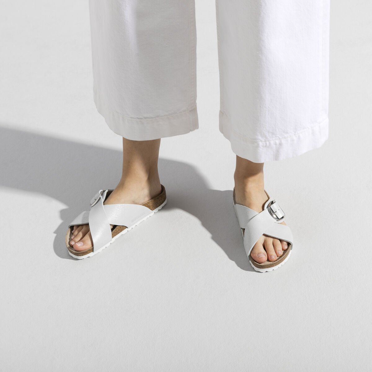 Birkenstock Siena Big Buckle Sandals Washed Metallic White Birkenstock Siena Big Buckle Sandals Washed Metallic White