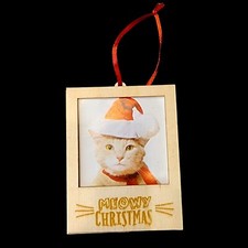 Wooden Cat Lovers Ornament Meowy Christmas Picture Frame Great Christmas Gift