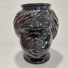 Vintage Glaskopf Frauenkopf in schwarz Blumentopf Umtopf 70er Jahre H&ouml;he 25cm