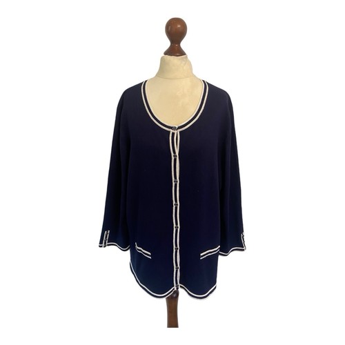 M&CO Stretch-Strickcardigan Damen marineblau & weiß Borte Knopfleiste UK 18–20