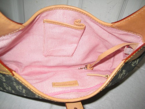 Dooney & Bourke Monogram Canvas Tan Leather Trim Mini Hobo Bag - Picture 9 of 12