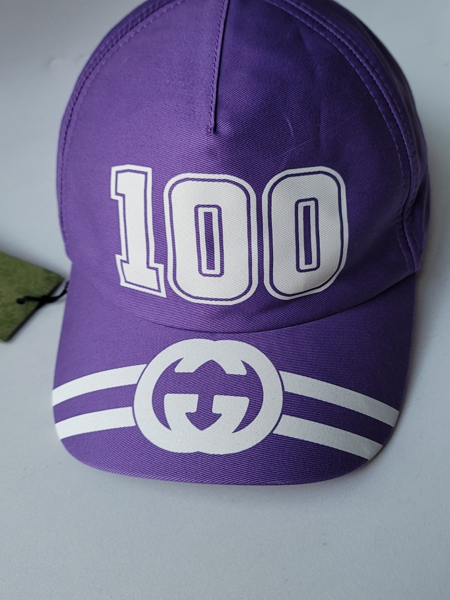 GUCCI パープル スパンコール ニット帽 M Gucci Purple Hat Baseball Cap size M 58cm Unisex White Logo