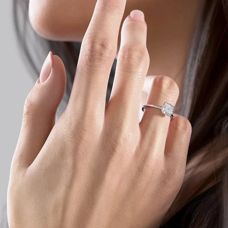 1.00 Ct Cushion Cut Lab Created Diamond Wedding Ring 14k White Gold - Image 3 of 4