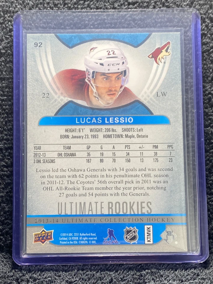 2013-14 Ultimate Collection - Rookies - #92 Lucas Lessio **041/499** - Image 2 of 2