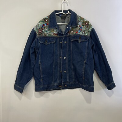 Vintage 1990 s IB Diffusion Embellished Sequins Denim Jean Jacket Womens S 14
