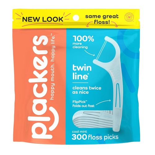 Plackers Twin-Line Dental Flossers, Cool Mint Flavor, Dual Action Flossing Syste - Picture 3 of 7