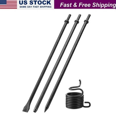 3X 18'' Pneumatic Chisels Set, 1/8 in & 3/8 in & 3/4 in Point & Flat with Spring