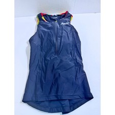 Zoot Womens Triathlon Tank Top Black Rainbow Trim Built-in Bra Half Zip Small