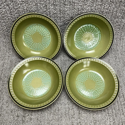 VTG Emerald Stoneware Contessa 1911 Set Of 4 Soup Bowls MCM Retro Mod Japan 7.5”