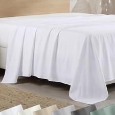 Flat White King Sheets Only - Soft 400 Thread Count 100 Cotton Sateen,  Bre...