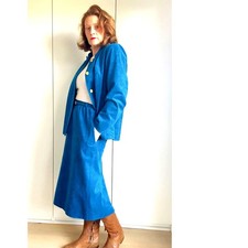 Vintage 80s Ultra Suede Womens Suit Blue Union Made Skirt/Blazer Set Size Large