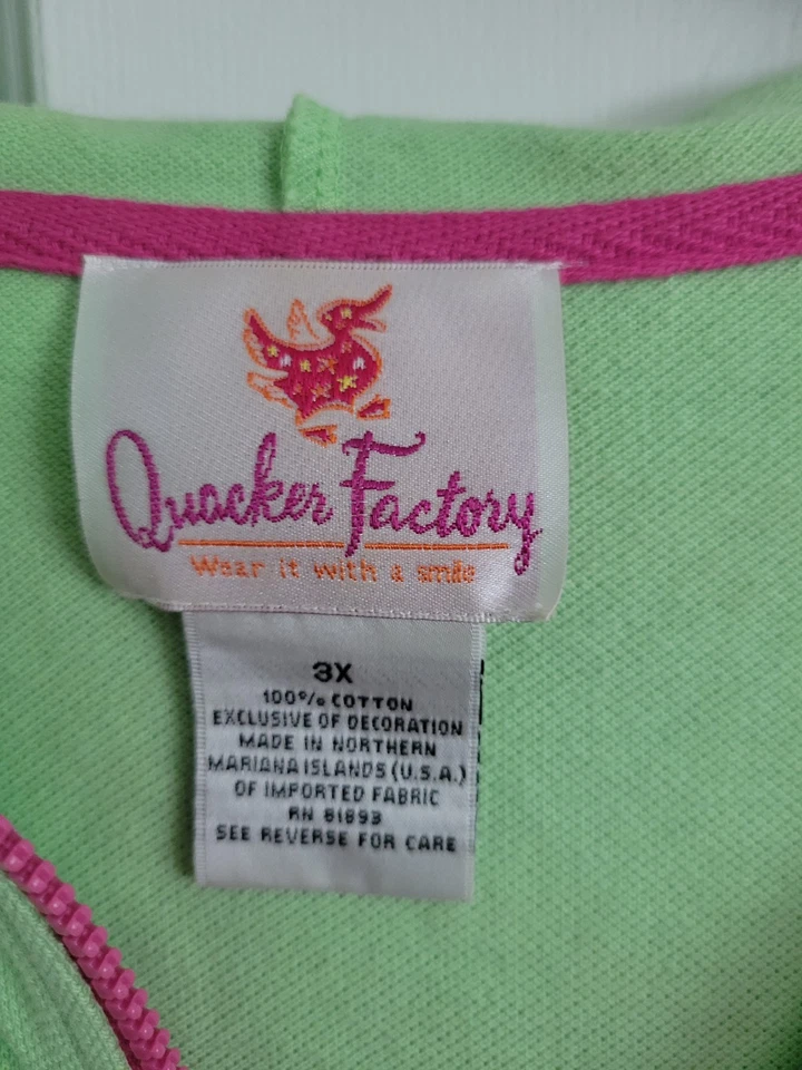 Chaqueta con Capucha Quacker Factory Escena Playa Corte Palma Verde Lima Rosa Talla 3X Foto 3 de 4