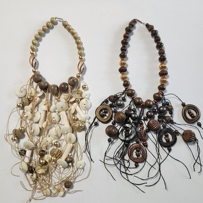 Vintage Handmade Necklaces Bib Style Statement Artist Organic Stones Metal Beads