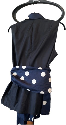 Akris Punto Women's Sleeveless Blouse Dot Print Navy And White Size 10 Cotton - Picture 5 of 5