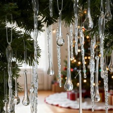 32 Pcs Handmade Glass Icicle  Teardrop Christmas Ornaments, Crystal Decor
