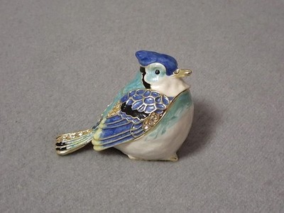 Schmuckschatulle Emaille Strass Vogel Blau Schmuck Dose Box Faberge Stil Deko