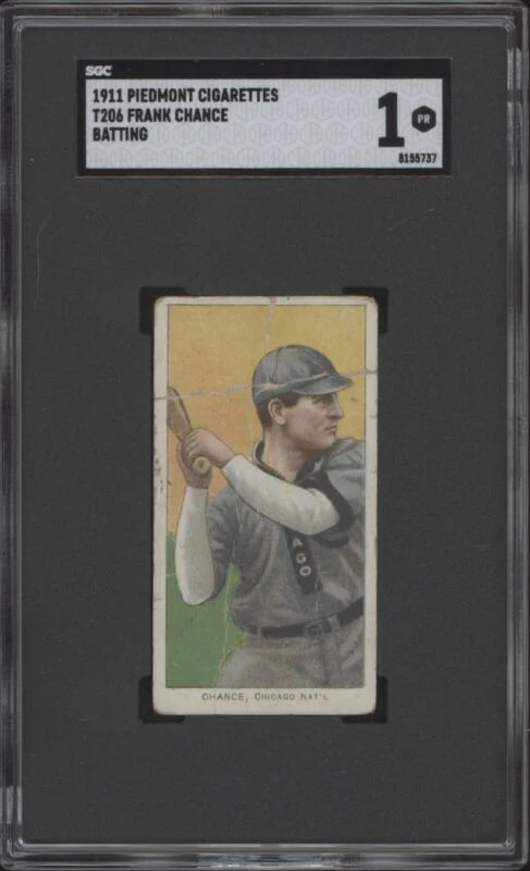 1909 T206 FRANK CHANCE NNO POOR PIEDMONT 350-460 HOF BATTING SGC 1 CHICAGO CUBS