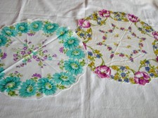 Lot of 2 NEW Vtg. Round Floral Handkerchiefs - scalloped, ruffled edges