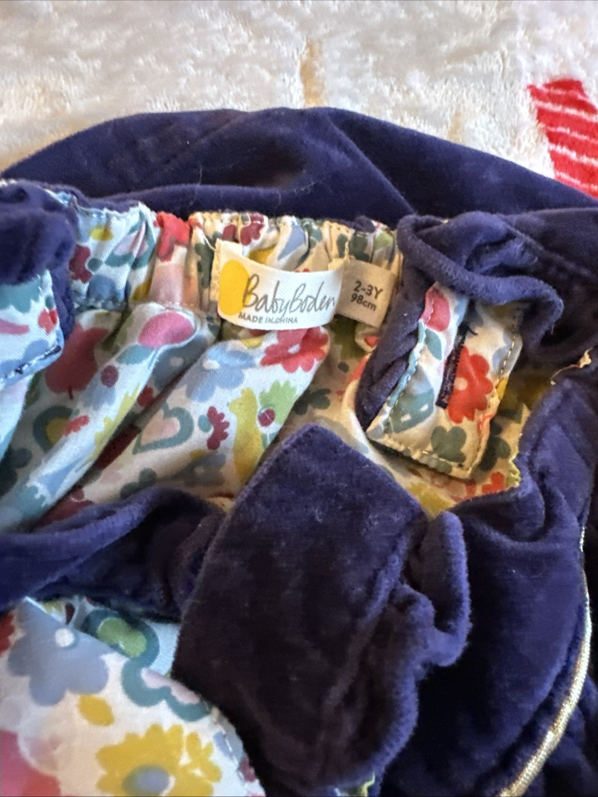 Mini Baby Boden Jumper Dress Pinnie 2-3Y Deep Blue With Gold Holiday Christmas image 4