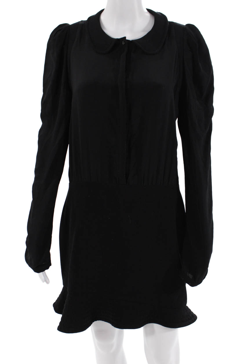 Maje Women Mini Shirt Dress Black 100% Silk Collared Long Sleeve Button Size 40Free Shipping in US $100+ Orders | $6.95 Orders Below