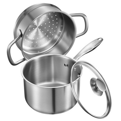 2.5 QT Saucepan w/Steamer,Stainless Steel Saucepan w/Glass Lid,Multipurpose Nons