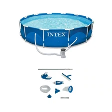 Round 12 Ft. X 30 In. Metal Frame Swimming Pool with Filter Pump and Pool Mainte