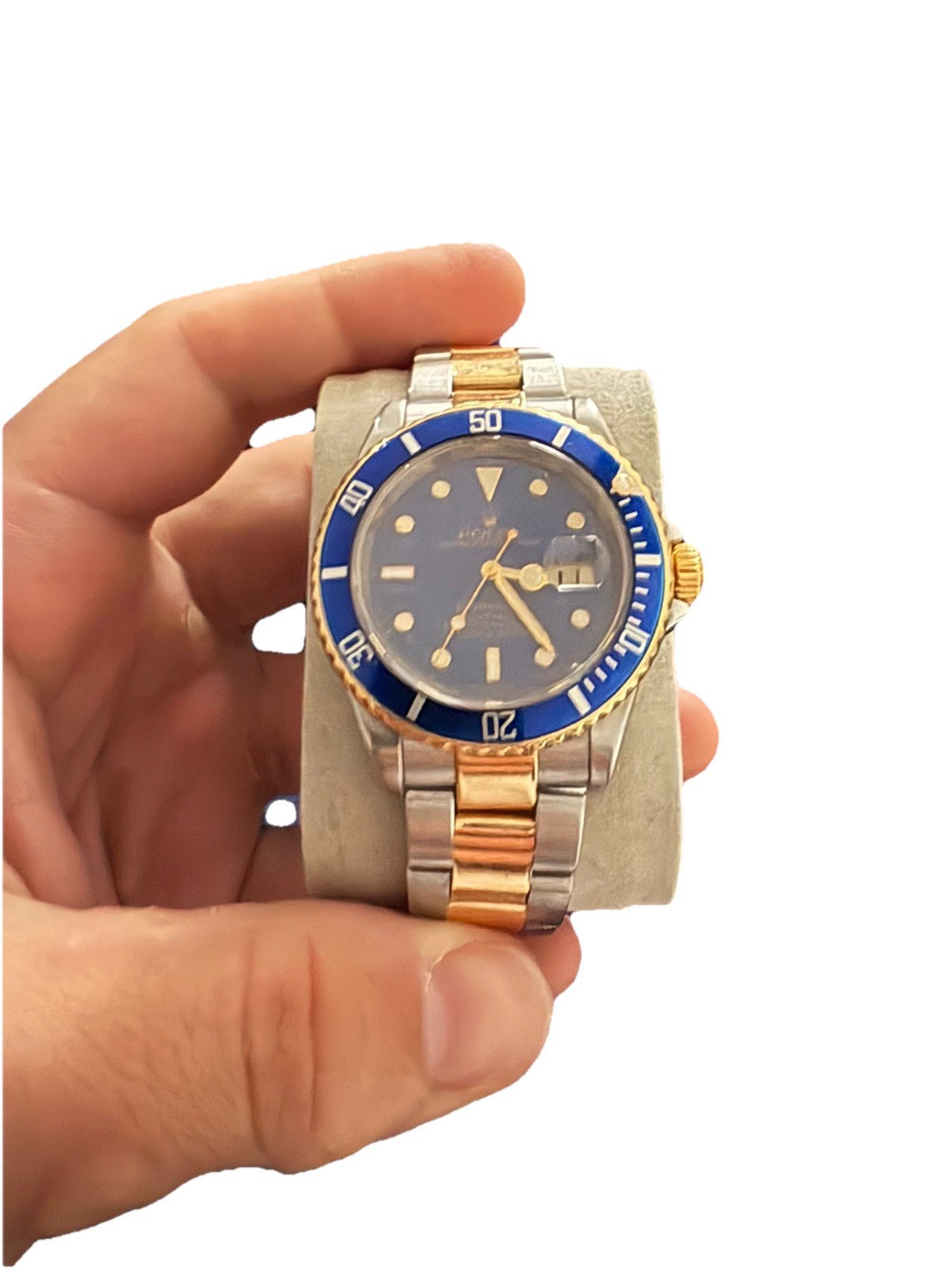 Men's Rolex OP Submariner "Bluesy" Two-Tone 40mm Watch Ref. 16613 Great Shape 