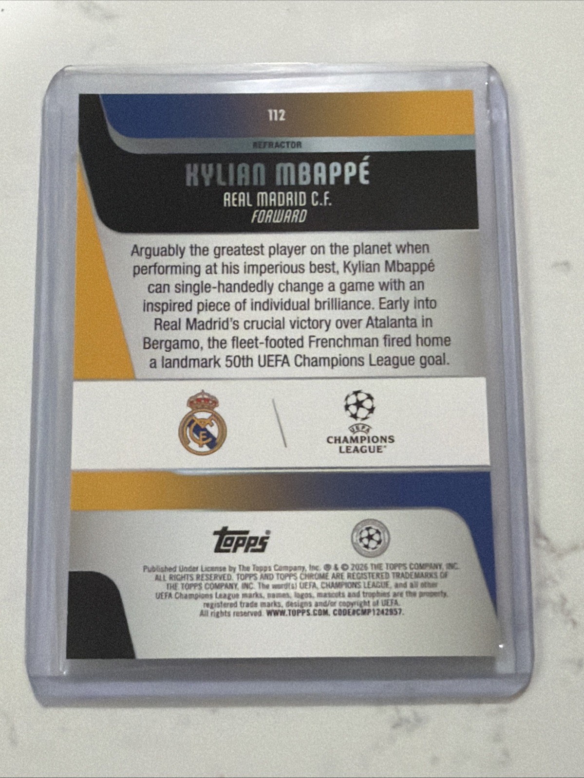 2025-26 Topps Chrome UEFA Kylian Mbappe Refractor Real Madrid view 2