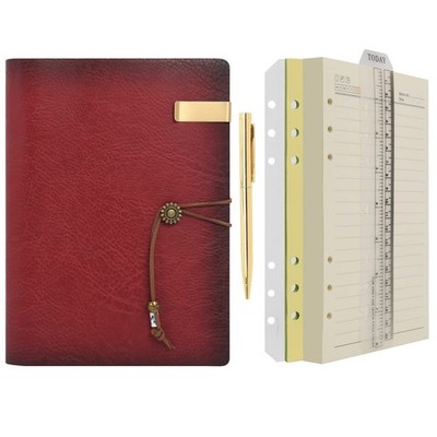 A5 Leather Journal Refillable 6 Binder 160 Pages 100GSM - Travel Diary