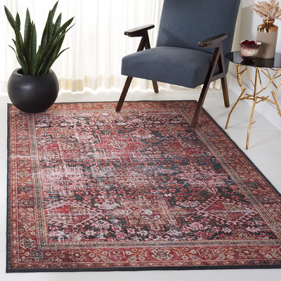 Safavieh Washable Rug Tucson Collection - 3 X 5 Rust Green Slip Resistant Easy