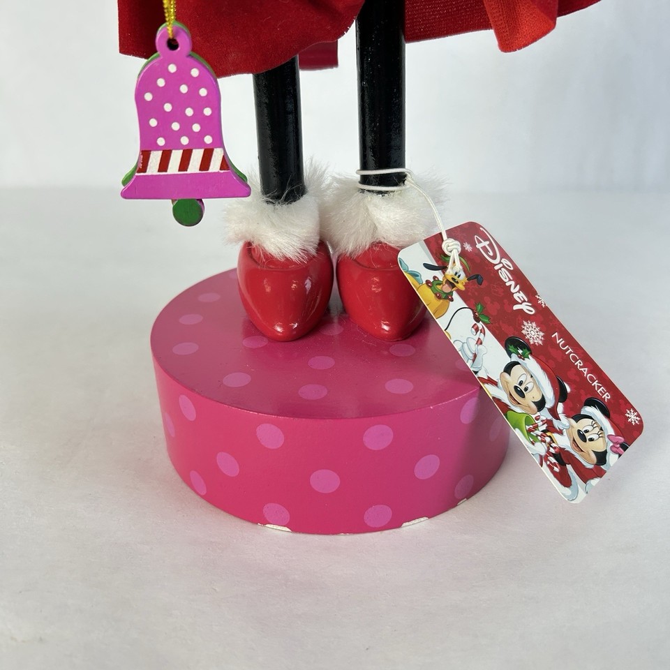 Disney Minnie Mouse Christmas Nutcracker 25" Figurine Pink Red Wooden