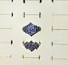 2 Tanzanite Sterling Silver Cluster Cocktail Rings Size P/Q