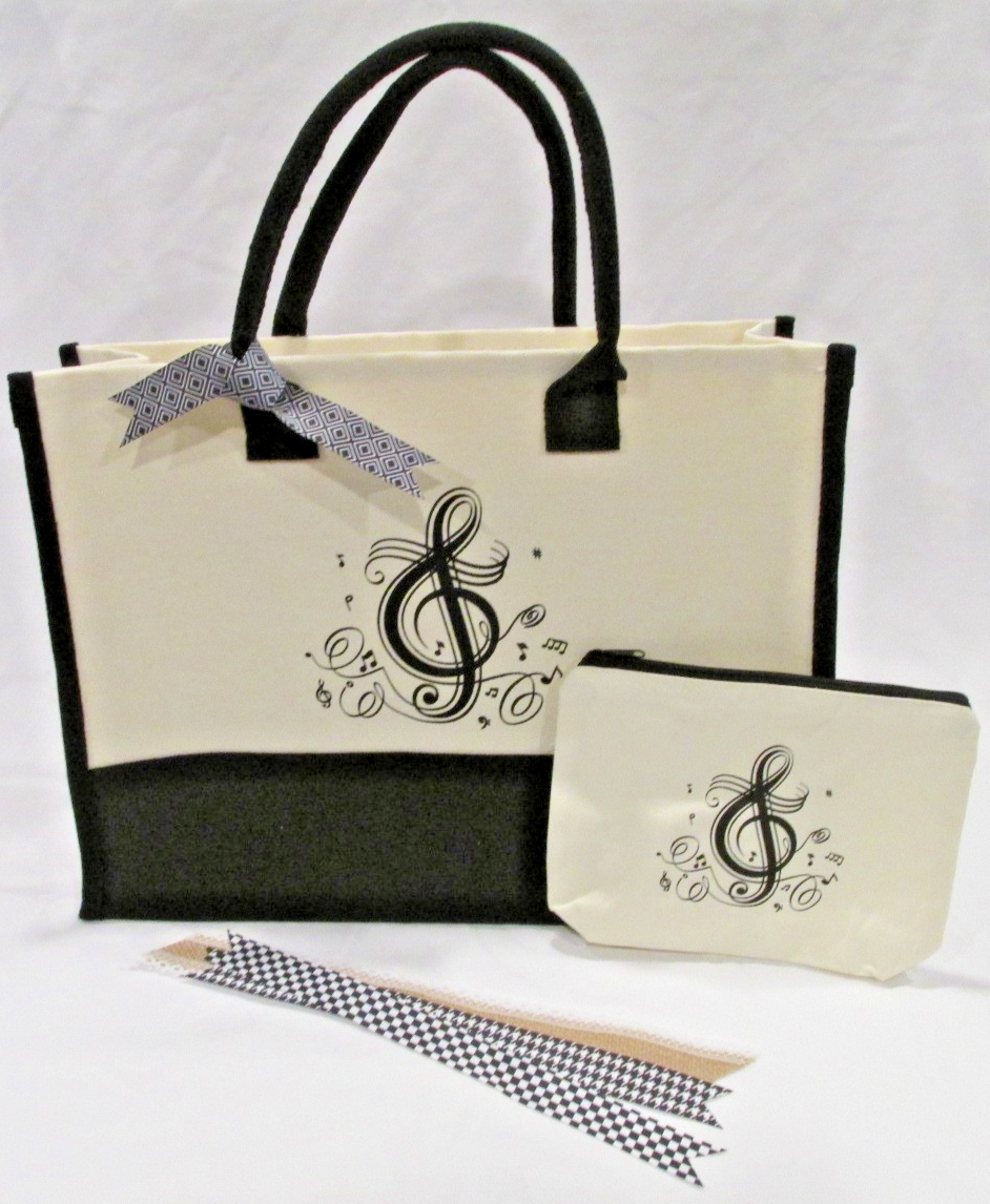 InnoBeta Music Lover/Music Notes Canvas Large Tote Bag, Cream/Black