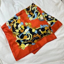 HERMES Scarf Silk Blue Excellent Made in France