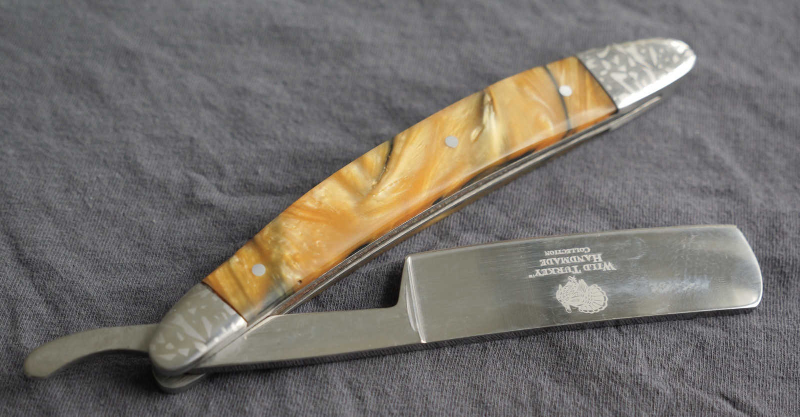 OG Vintage Shaving Straight Razor Chrome Mirror Finish Amber Handle Sharp Barber