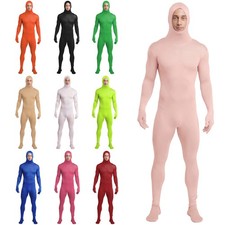 Men's Full Body Cover Unitards Zentai Bodystocking Hooded Bodysuits Jumpsuit
