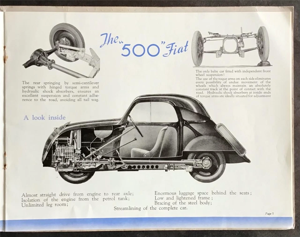 Folleto de ventas FIAT CAR RANGE 1937 500, 1500, Balilla Sports & Balilla Sedán Foto 3 de 4