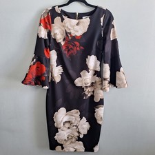 Calvin Klein  Elegant Cocktail Sheath Dress Womens 6 Roses Black Dark Romantic