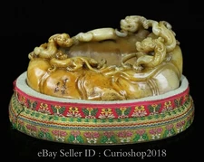 5.4" Old Chinese Shoushan Stone Dragon Beast Writing-Brush Washer Seal Signet