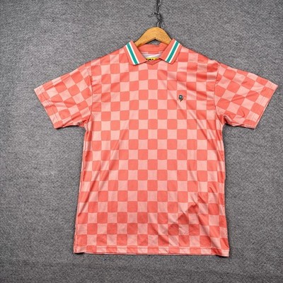 Golf Wang Polo Shirt Mens Large L Pink Checkered Tyler the Creator Stretch