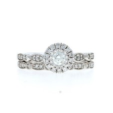 White Gold Diamond Halo Engagement Ring  Wedding Band - 14k Round .50ctw