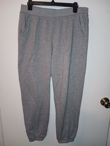 Women's Athletic Works Gray Fleece Jogger Pants L (12-14) Elastic Waist Pockets