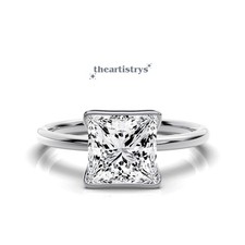Solid 14K White Gold Moissanite Solitaire Engagement Ring Princess Cut 2 Carat