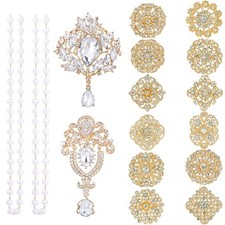 Bridal Wedding Bouquet Bulk Gold Brooches for Women Fashion, 14 Pieces Crysta...