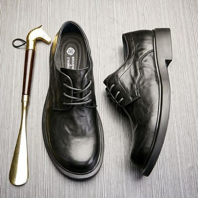 Mens Round Toe Real Leather Formal Dress Business Lace Up Party Shoes British Sz