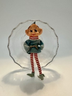 Vintage Christmas Pixie Elf Knee Hugger Shelf Sitter Ornament Red Green 5  Japan
