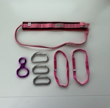 Chouinard Lot- Rare Pink Bandelier 2 Sewn Runners, 3 VTG Carabiners, Figure 8