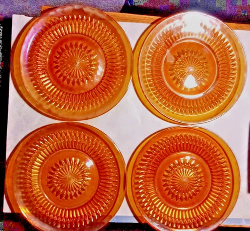 Set Of 6 Jeanette Anniversary Dessert Plates Orange Depression Carnival 6.25